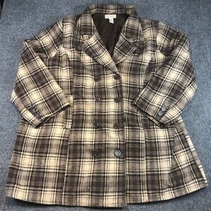 Jamie Nicole‎ Collection Plaid Wool Blend Blazer Jacket Brown Cream Women's